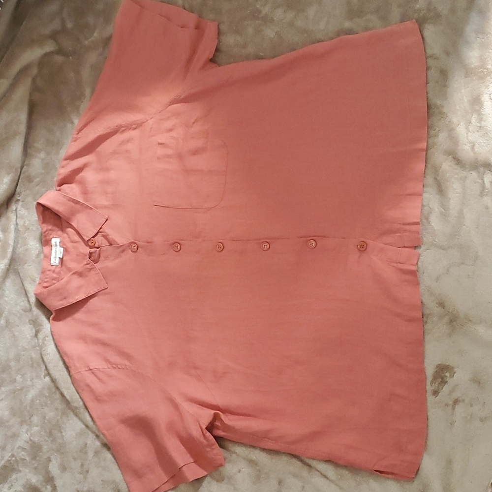 COLDWATER CREEK SALMON WOMEN'S TOP LINEN SHIRT